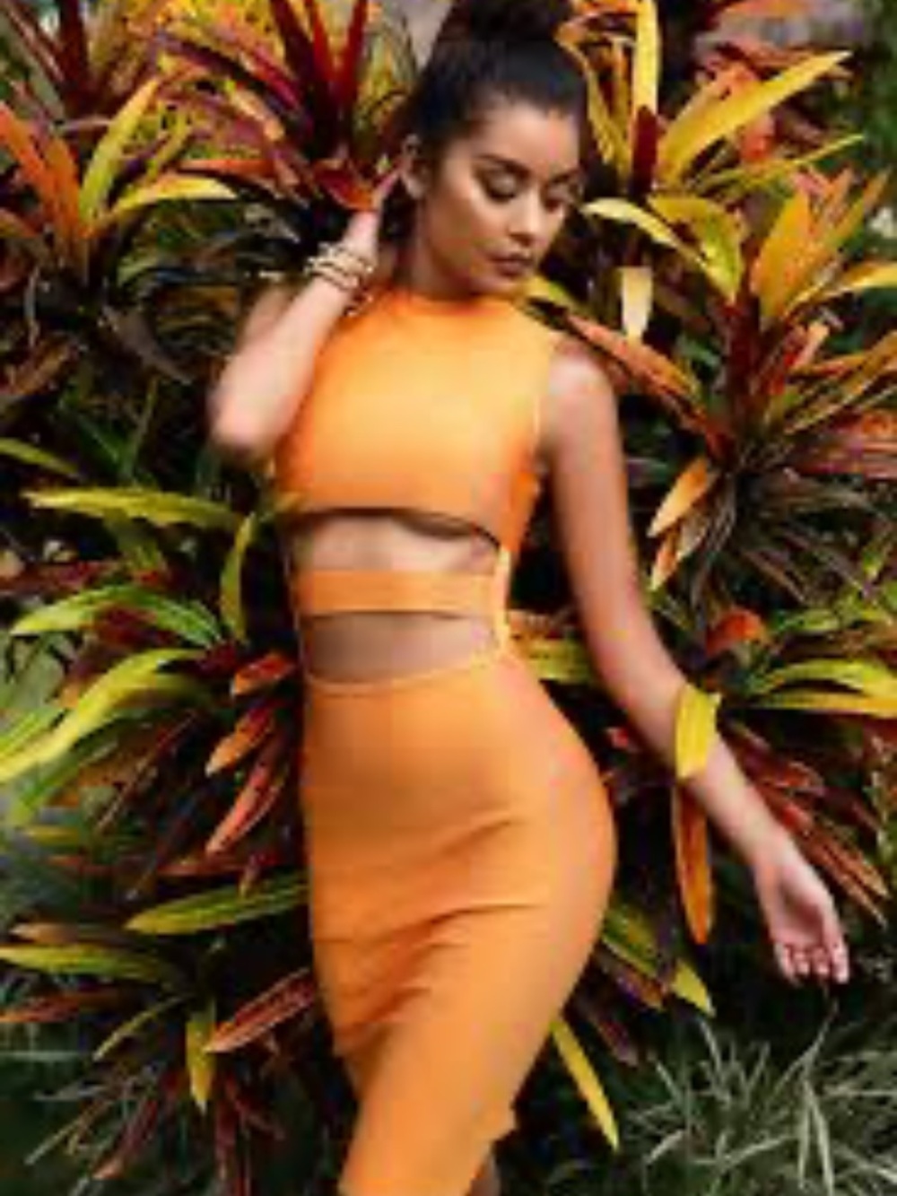 MAYBEL Orange Cut Out Bandage Dress Sz S